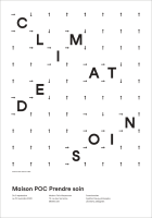Visuel d’une affiche pour l’exposition, représentant des lettres noires, qui forment le mot "Climat de soin", sur fond blanc